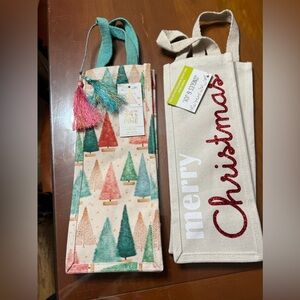NWT-2 Bottle Canvas Christmas Gift Bags